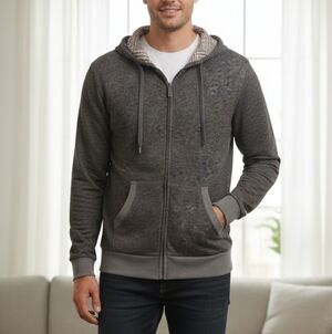 Ted Baker London Mens Zip Up Grey Pattern Hoodie Jacket Size Large